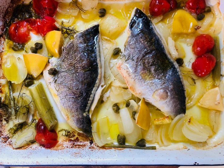 SeaBream with Fennel, capers and tomato